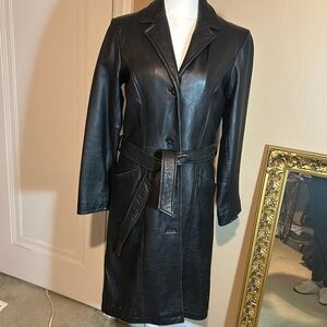 Wilsons Black Leather Trench Coat Removable Thinsulate Ultra Insulation Size M